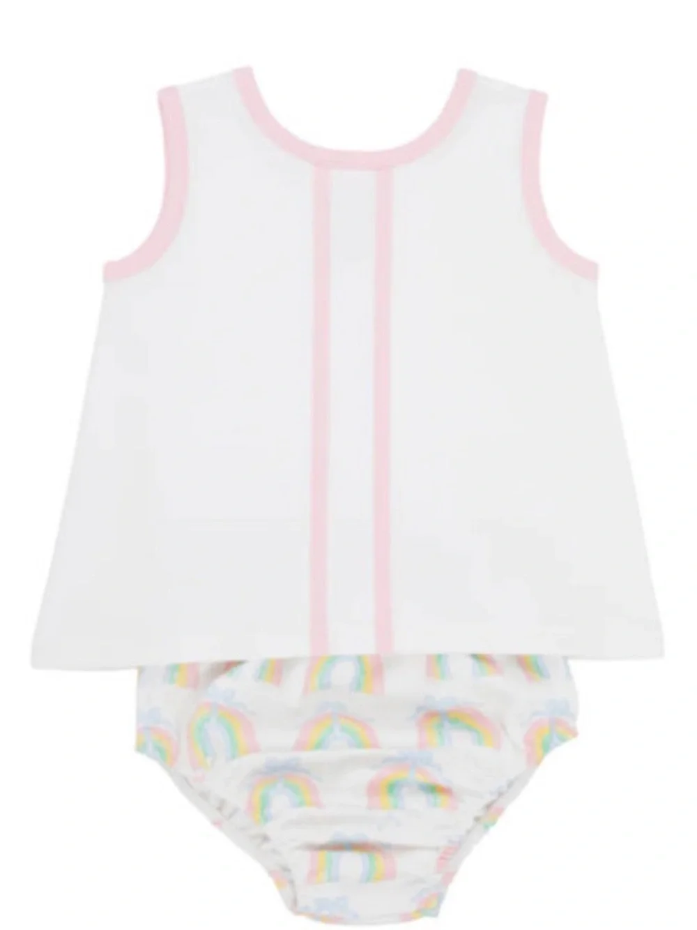 Girls White Set with Pink Trim and Rainbow Bottoms